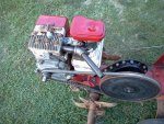 Engine on tiller with crank case and breather painted. Straight pipe exhaust installed..jpg